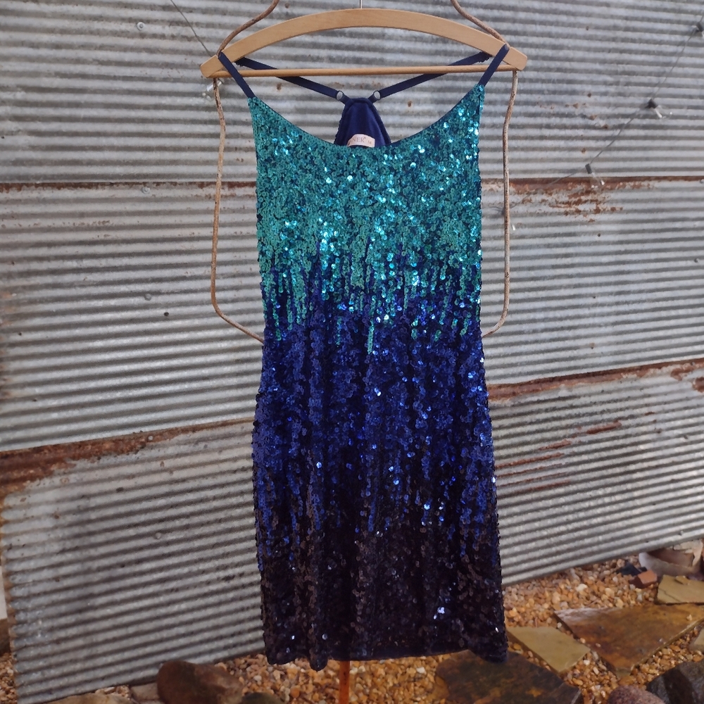 Sequin Racer back form fitting dress, Blue Ombre by Maner Size Medium 💙🩵